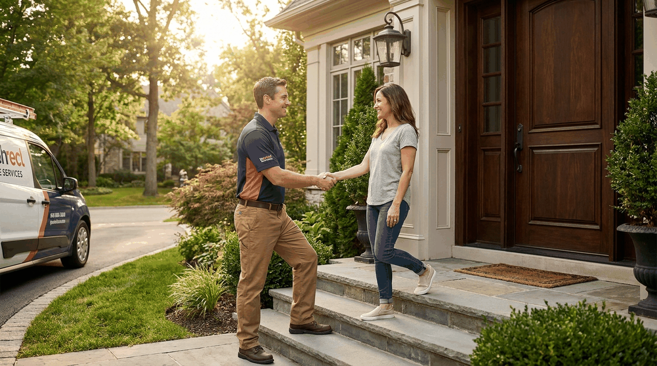Home services professional greeting a homeowner
